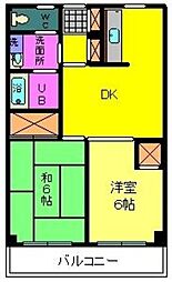 第2ツボイビル 4階2DKの間取り