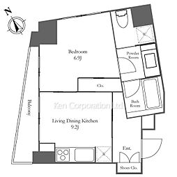 ライオンズフォーシア白金高輪 4階1LDKの間取り