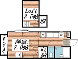 ロックウェル実籾 2階ワンルームの間取り