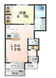 ジェントリー 1階1LDKの間取り