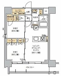 リビオメゾン芝浦 13階2LDKの間取り