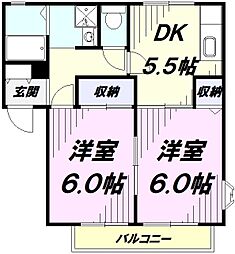 シャルムかしの木 2DKの間取図画像