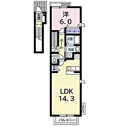 エスカレントIII 2階1LDKの間取り