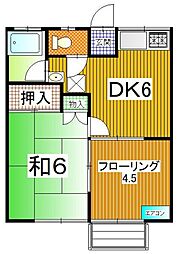 サンハイム内田B 2DKの間取図画像