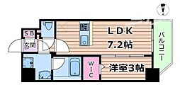 エスリードレジデンス ザ・グラン大阪ノア 1DKの間取図画像