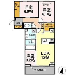 リシェスみのり台 A・B・C B棟 2階3LDKの間取り
