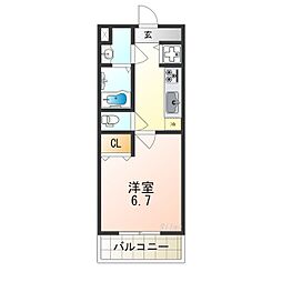 ピリアなかもず 1Kの間取図画像