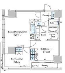 ベルファース芝浦タワー 2LDKの間取図画像