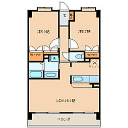 レフィナード今宿 2LDKの間取図画像