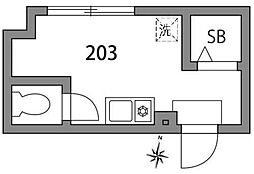 グラード氷川台 2階ワンルームの間取り