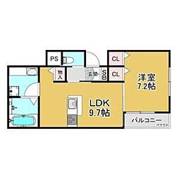 阪急神戸本線 六甲駅 徒歩7分の賃貸アパート 3階1LDKの間取り