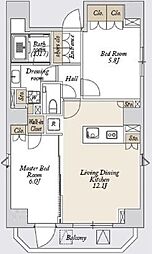 ミリアレジデンス浅草橋3 10階2LDKの間取り
