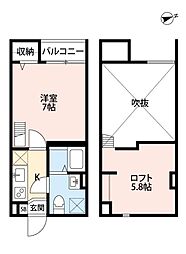 フクシア　アベニュー 205 2階1Kの間取り