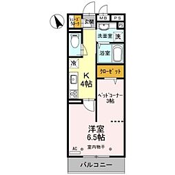 フレシール 3階1Kの間取り