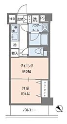 東急池上線 池上駅 徒歩10分の賃貸マンション 4階1DKの間取り