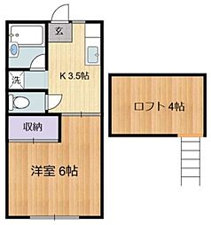 シャトー谷治1 1階1Kの間取り