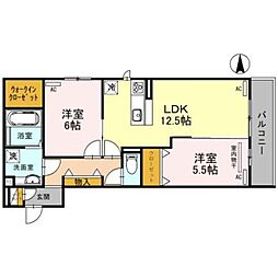 アーバンクロス 2階2LDKの間取り