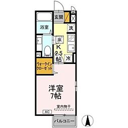 ヴィラ・グランメール 1階1Kの間取り