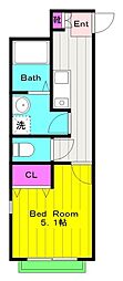 アパートメント枡形No.1 1Kの間取図画像