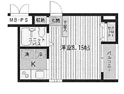 ビイルーム新宿 2階1Kの間取り