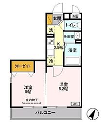 エミナンスII 3階2Kの間取り