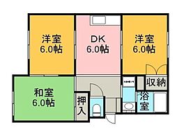 ライフコア橋本 2階3DKの間取り