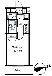プレール・ドゥーク西新宿 1Kの間取図画像