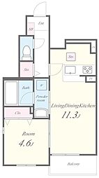 グレーヌ東寺 1階1LDKの間取り
