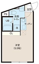 レピュア北千住レジデンスII 1階ワンルームの間取り