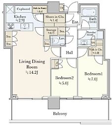 パークシティ中央湊ザタワー 2LDKの間取図画像
