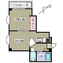 エリーナプラザ西新西 1DKの間取図画像
