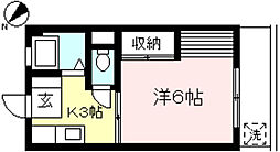 サンワビル 2階1Kの間取り