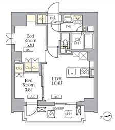 ザ・ライオンズフォーシア文京湯島 7階2LDKの間取り