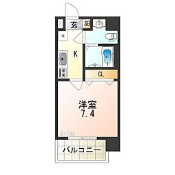 近鉄南大阪線 北田辺駅 徒歩6分の賃貸マンション 7階1Kの間取り