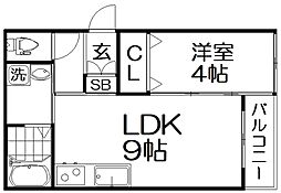 リヴェール長尾 2階1LDKの間取り