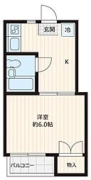 メゾンボヌール 2階1Kの間取り