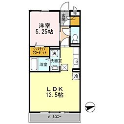 ボンヌールV 1階1LDKの間取り