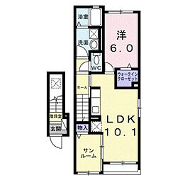 ヴィラ・アルモニア 2階1LDKの間取り