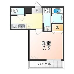 フジパレス加賀屋III番館 1階1Kの間取り