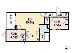 STELLA VITA石津 2LDKの間取図画像