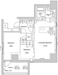 ザ・パークハビオ人形町レジデンス 2LDKの間取図画像