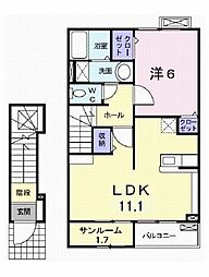 カレント・スクエア 2階1LDKの間取り