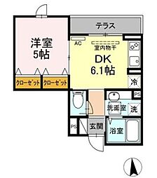 セジュール東糀谷 1DKの間取図画像