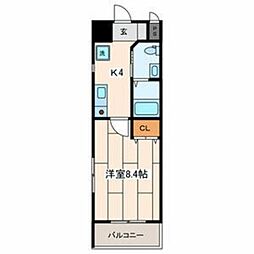 シェル都1 1Kの間取図画像