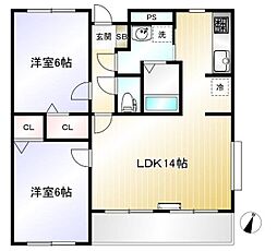 ジュネス栄II 2階2LDKの間取り