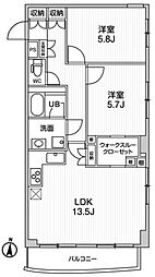 コスモリード菊川 4階2LDKの間取り