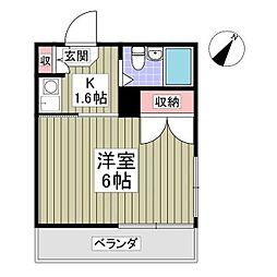 コパーズアプト清新V 3階1Kの間取り