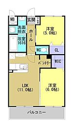 アバンガーデン 203 2階2LDKの間取り