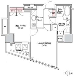 パークキューブ八丁堀 1LDKの間取図画像