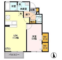 ハーモニー 1LDKの間取図画像
